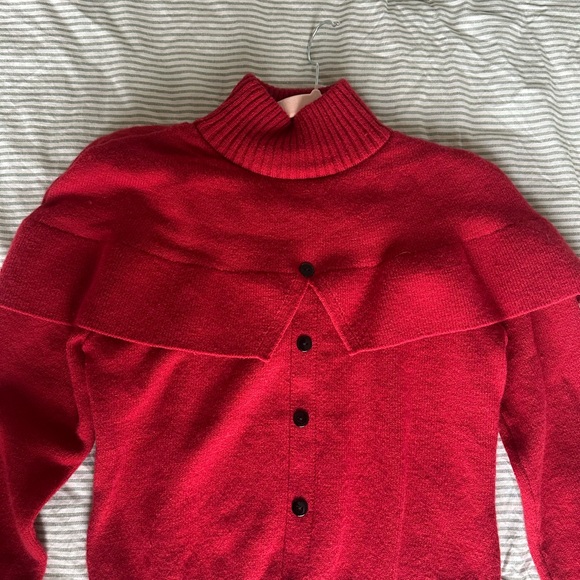 Vintage Red Cowl Neck Button-Front Sweater - Picture 3 of 4